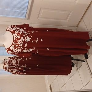 2/$70 New Burgundy/Red Long Floral Dress With Pockets - Size 4XL (3X)
